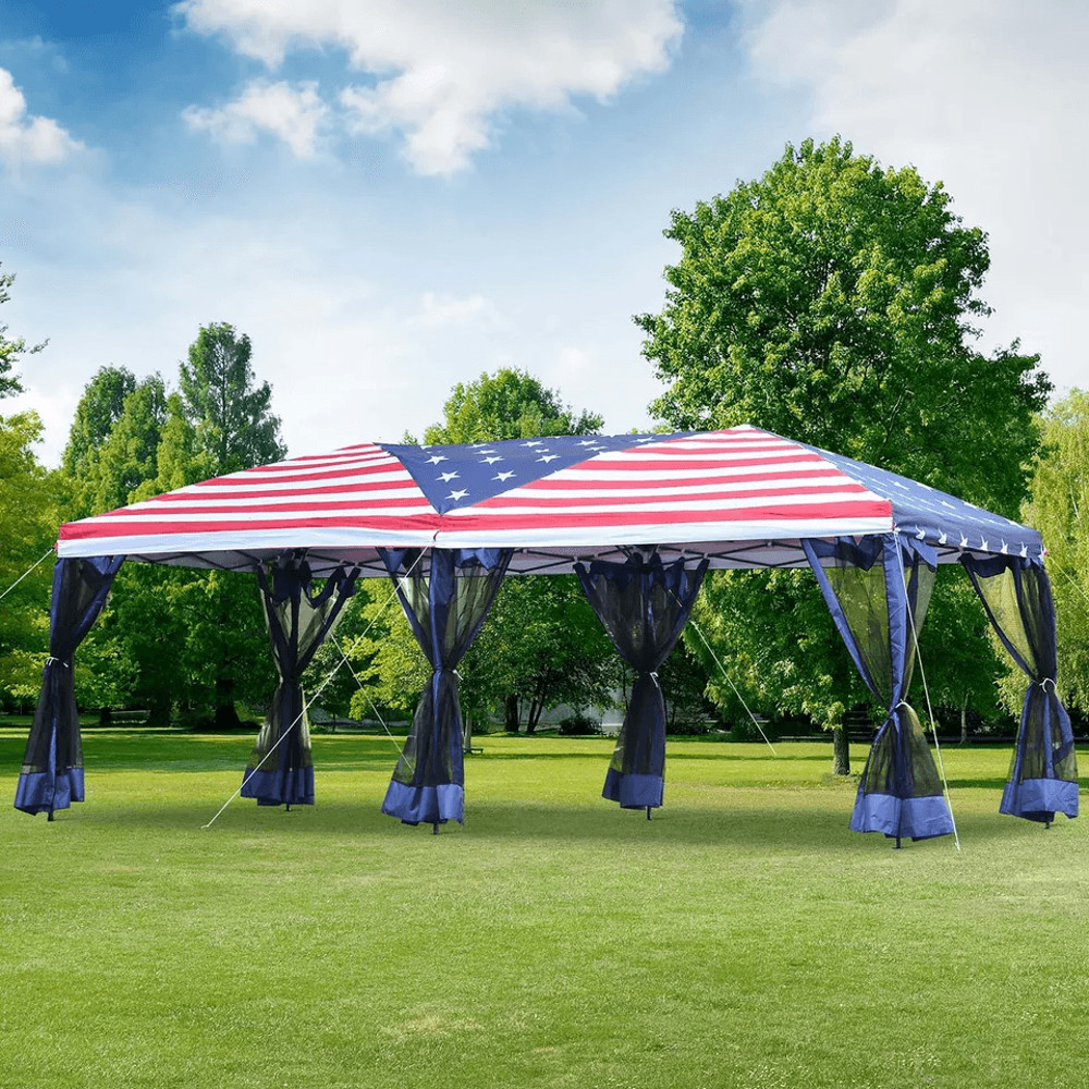 Pop Up Party Tent Gazebom Wedding Canopy With 6 Sidewalls American Flag 0
