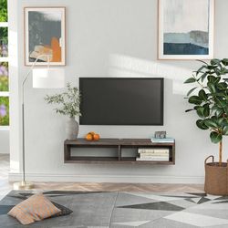 dark grey floating tv stand entertainment center unit – wall mount media console with storage for 50 tvs
