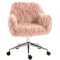 Swivel Faux Fur Office Chair In Pink Vanity Chair W Adjustable Height Wheels 2