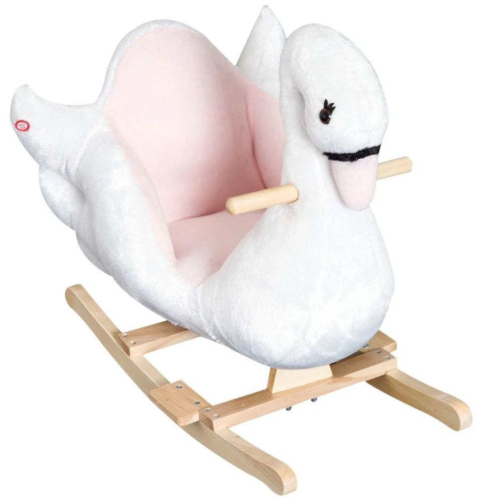Qaba Plush Kids RideOn Toy Swan Style Rocking Horse With Music Soft Fabric Animal Rocker Seat Gi 8