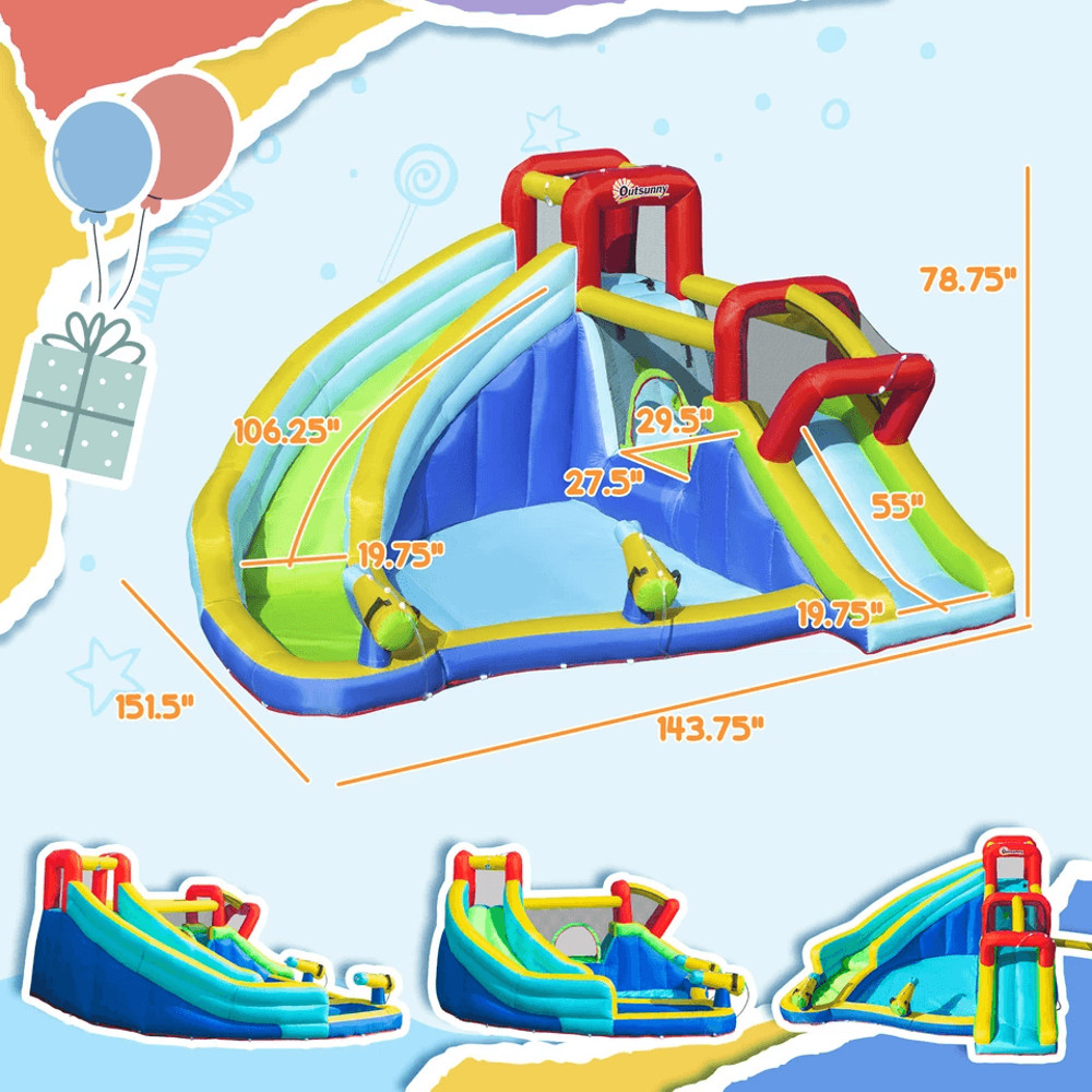 Ultimate Kids Inflatable Bounce House Slide Water Gun Pool Climbing Wall With Inflator Outdoor Back 1