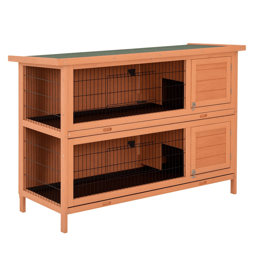 1 Bunny Hutch With Dividers Asphalt Roof For Small Animals Outdoors 2 Level Orange Rabbit Hutch 2