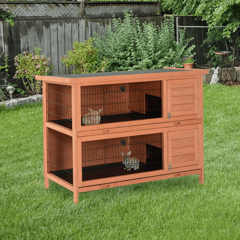 1 Bunny Hutch With Dividers Asphalt Roof For Small Animals Outdoors 2 Level Orange Rabbit Hutch 0