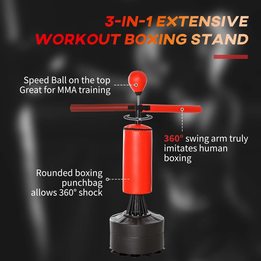 Boxing Punch Bag Stand With Rotating Flexible Arm Adjustable Speed Ball WaterSand Fillable Base F 7