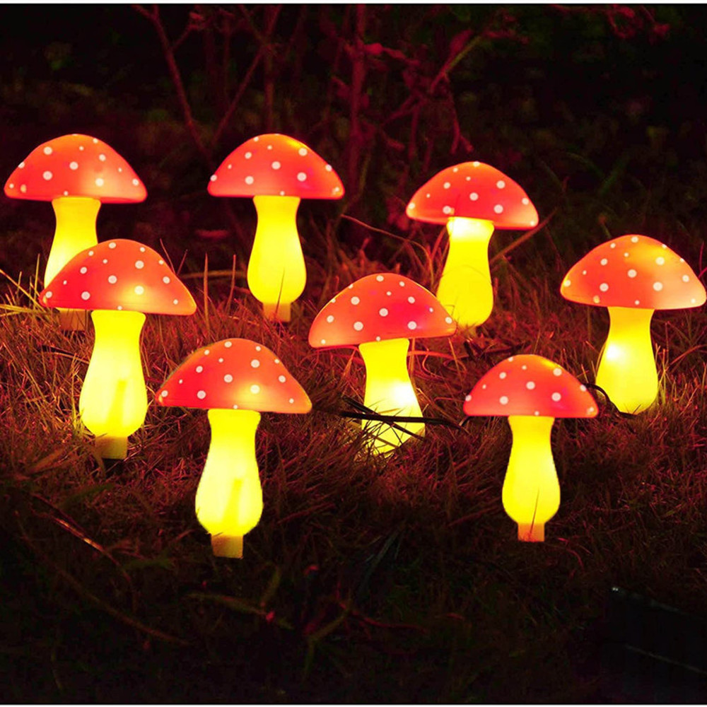 SolarPowered Mushroom Lawn Lamps 8 LED Fairy Lights String For Garden Yard Easter  Wedding Decor 1
