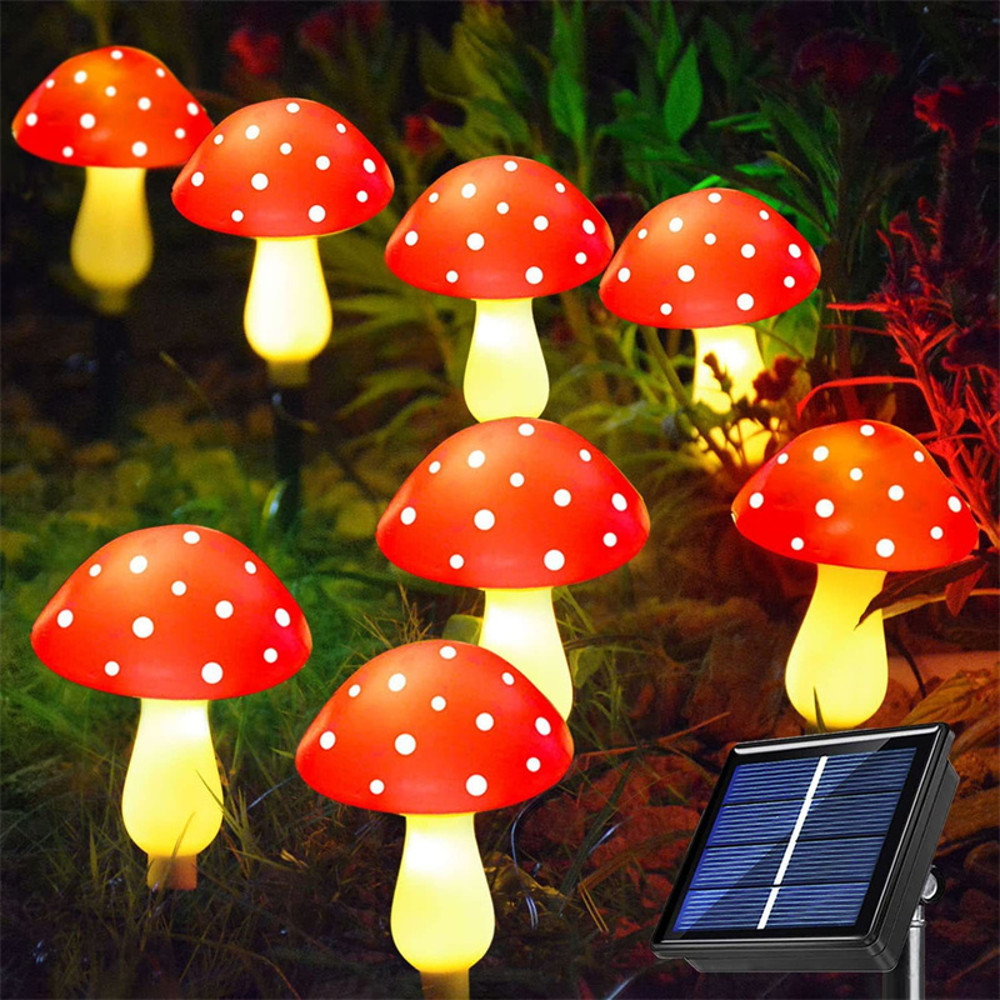SolarPowered Mushroom Lawn Lamps 8 LED Fairy Lights String For Garden Yard Easter  Wedding Decor 5