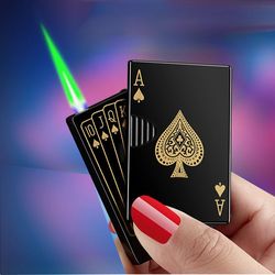 creative playing cards ace of spades lighter butane windproof straight metal lighter metal fun gift for men smoking accessories