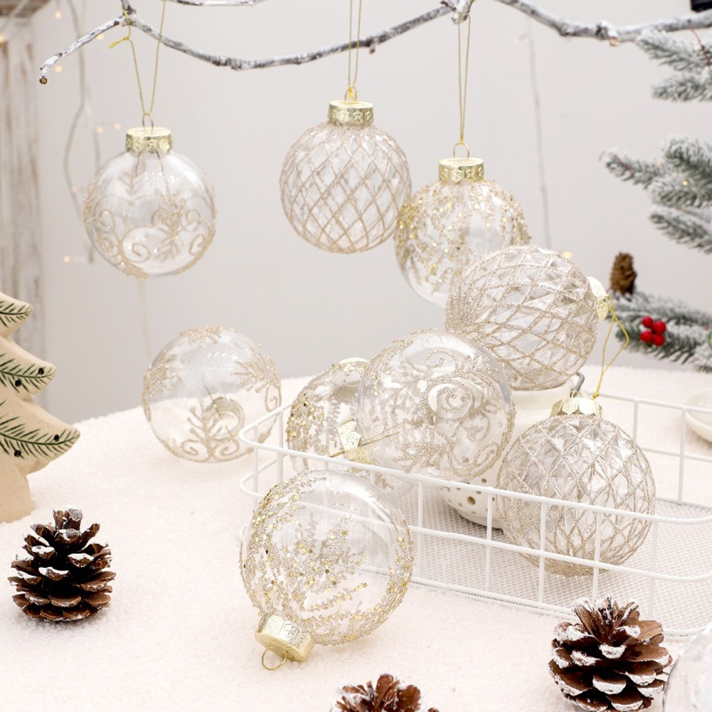 White Champagne Green Balls, Transparent Christmas Ball Set, DIY Christmas Tree Ornaments, Luxury Holiday Decor for Part