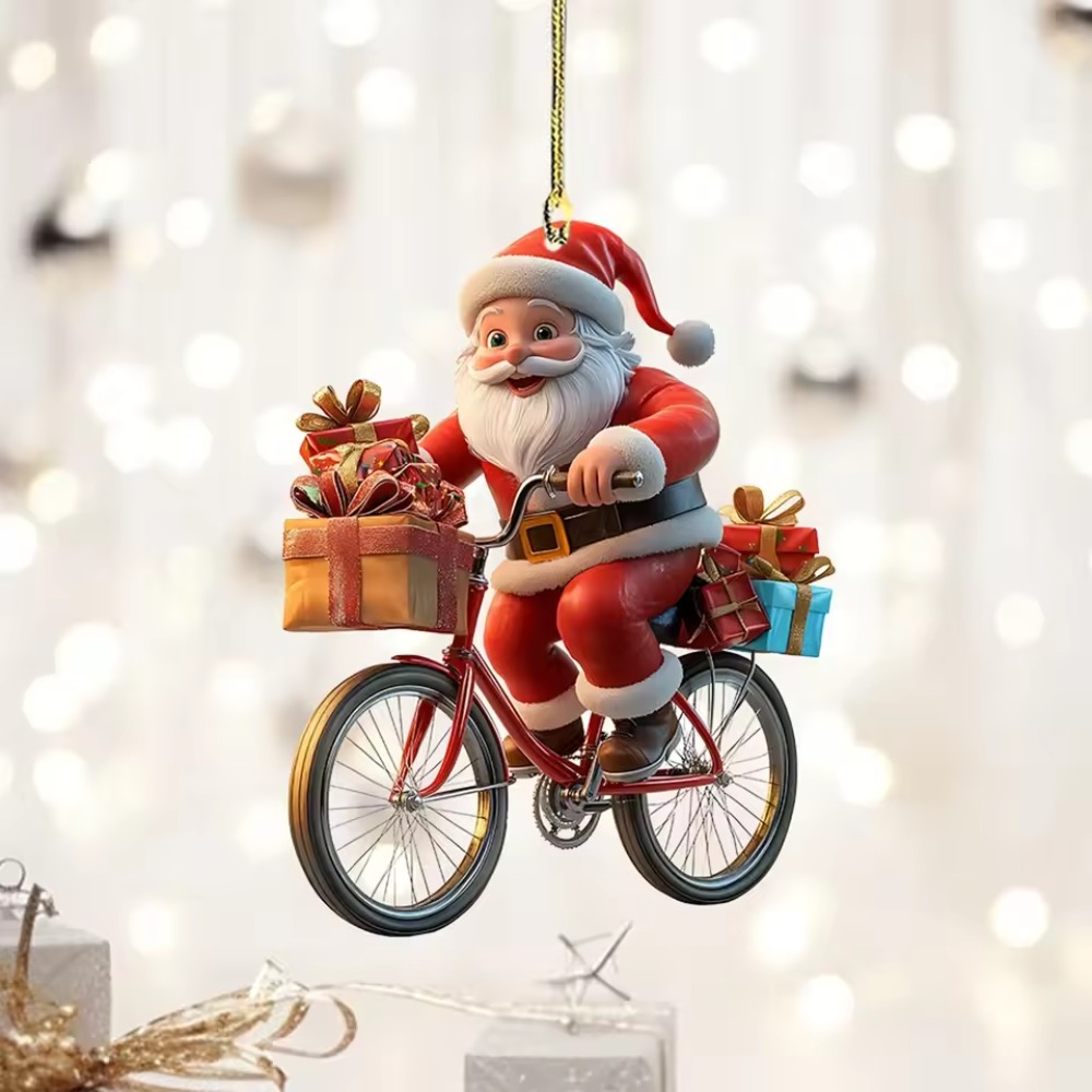 Hanging Cartoon Santa Acrylic Winter Decorative Christmas Tree Pendants Claus Bicycle Gifts Christm 0