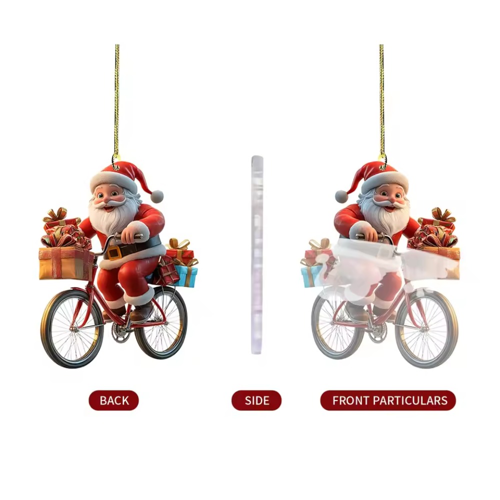 Hanging Cartoon Santa Acrylic Winter Decorative Christmas Tree Pendants Claus Bicycle Gifts Christm 3