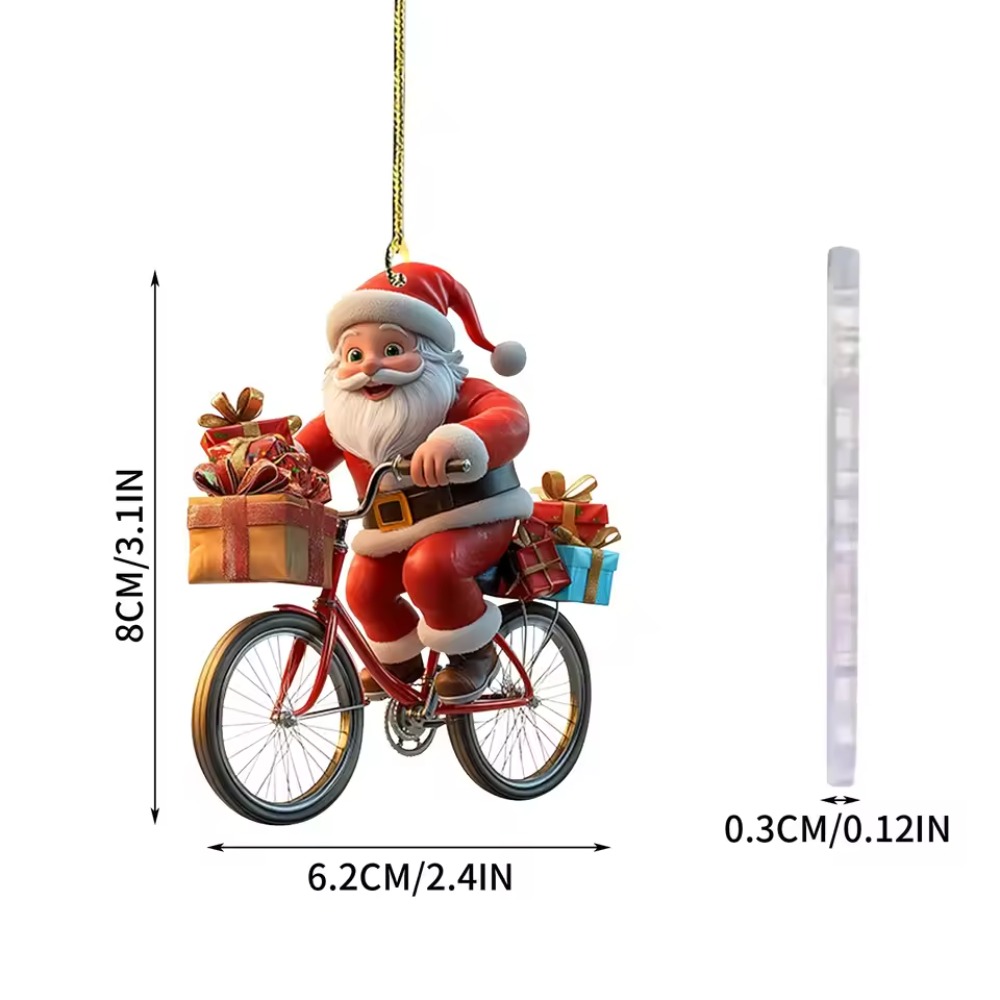 Hanging Cartoon Santa Acrylic Winter Decorative Christmas Tree Pendants Claus Bicycle Gifts Christm 4