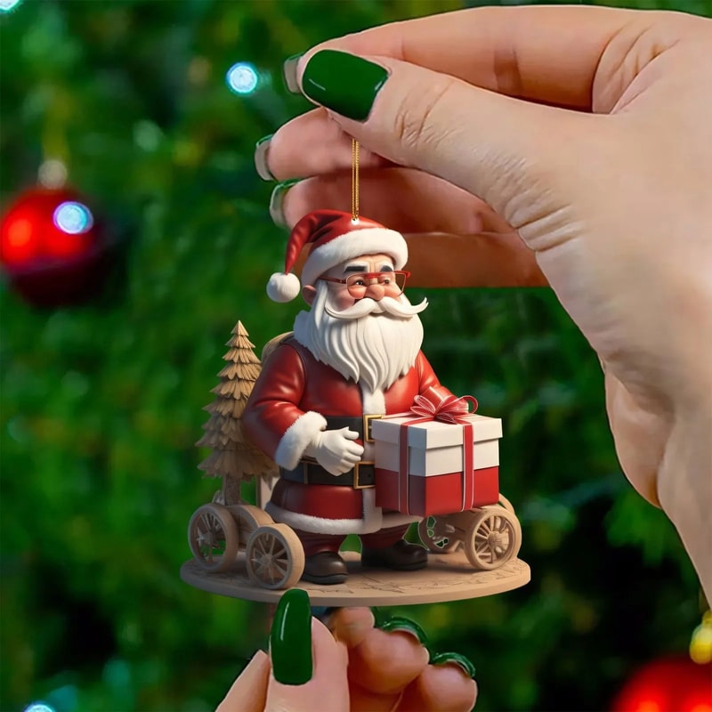Hanging Cartoon Santa Acrylic Winter Decorative Christmas Tree Pendants Claus Bicycle Gifts Christm 6