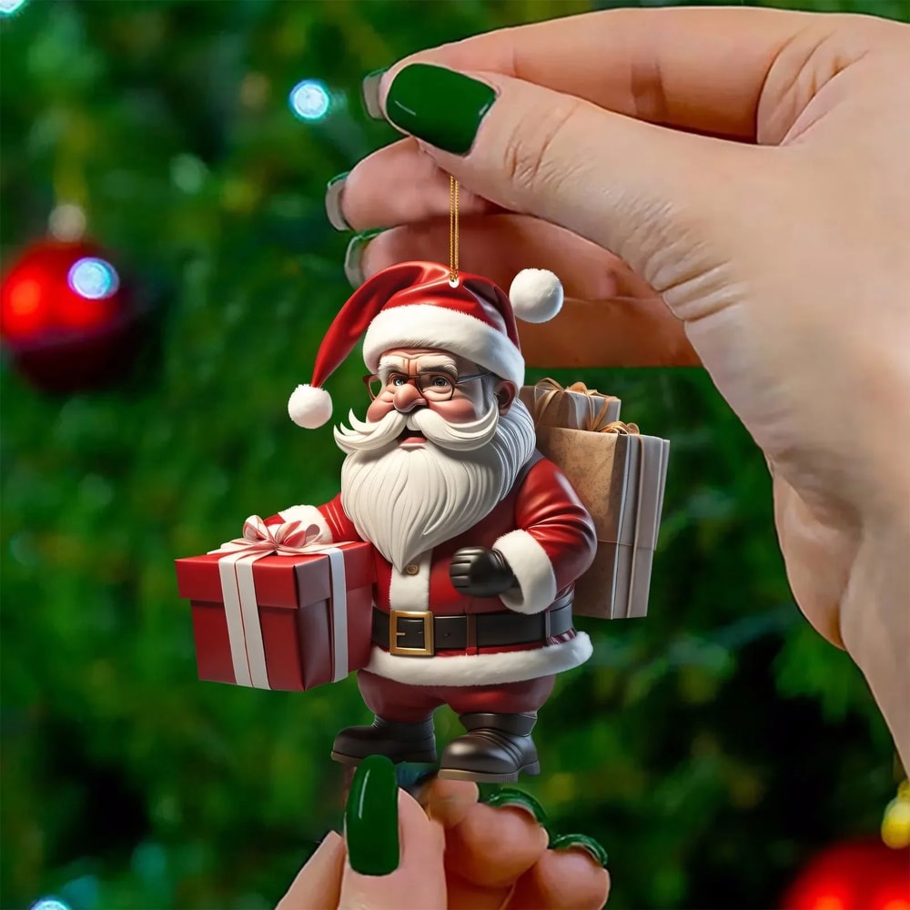 Hanging Cartoon Santa Acrylic Winter Decorative Christmas Tree Pendants Claus Bicycle Gifts Christm 7