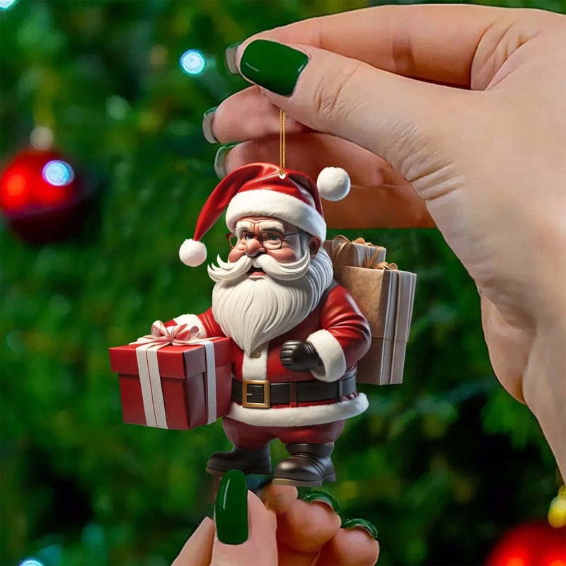 Hanging Cartoon Santa Acrylic Winter Decorative Christmas Tree Pendants Claus Bicycle Gifts Christm 7