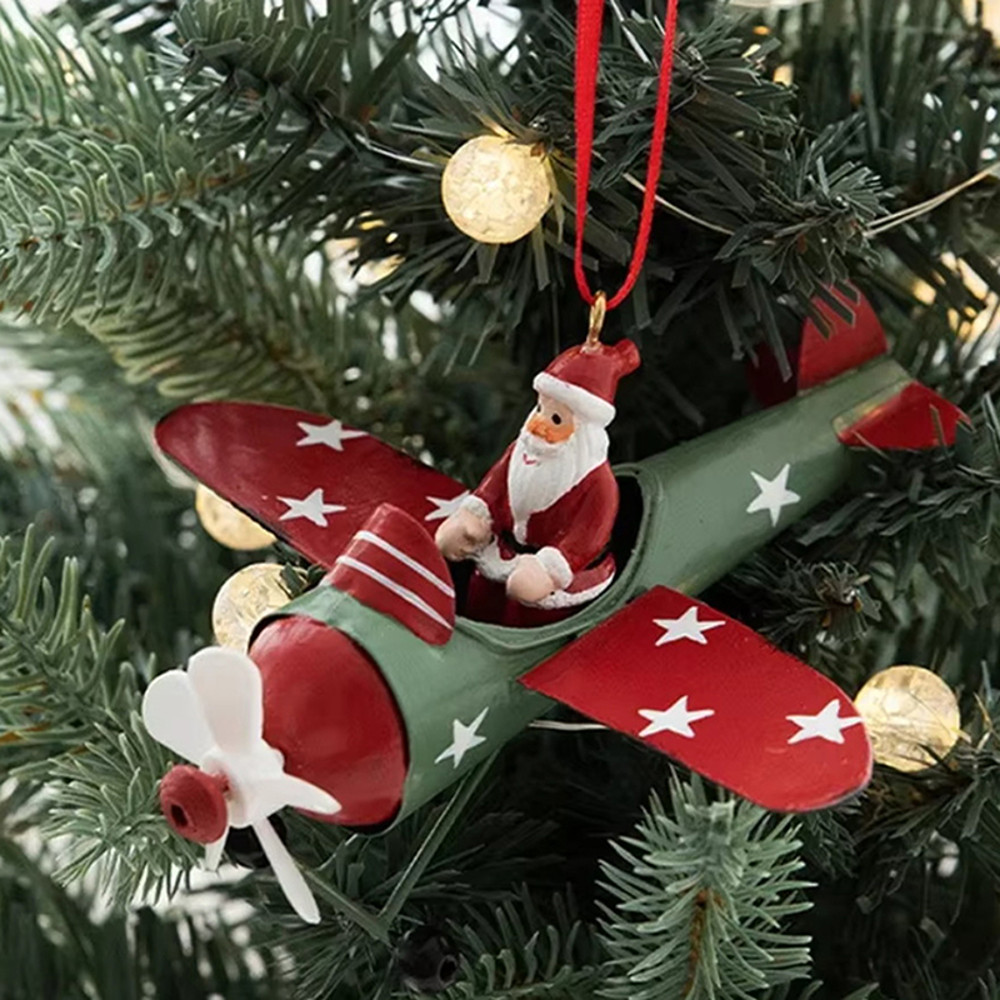 Antique Style Santa Claus Airplane, Retro Iron Christmas Pendant, Christmas Tree Hanging Decoration