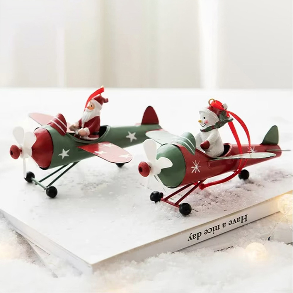 Antique Style Santa Claus Airplane, Retro Iron Christmas Pendant, Christmas Tree Hanging Decoration