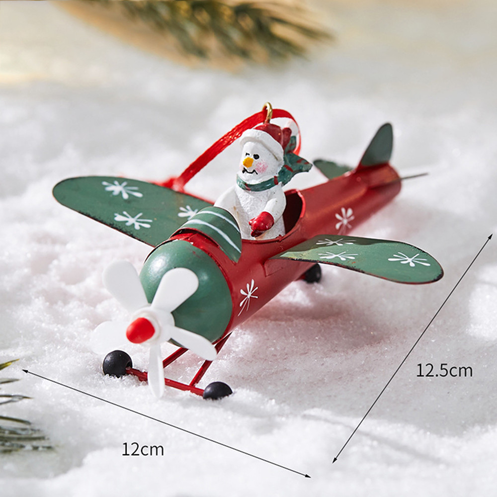 Antique Style Santa Claus Airplane, Retro Iron Christmas Pendant, Christmas Tree Hanging Decoration