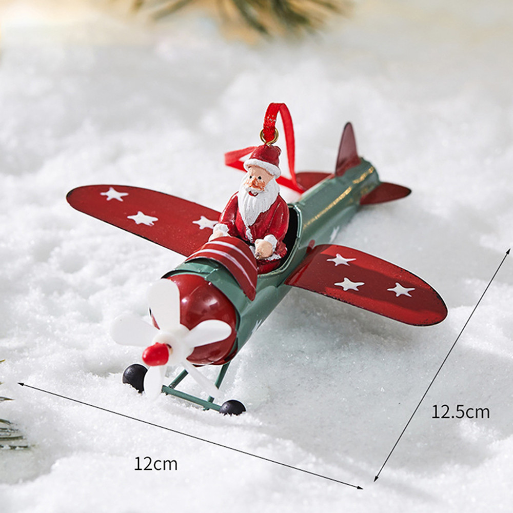 Antique Style Santa Claus Airplane, Retro Iron Christmas Pendant, Christmas Tree Hanging Decoration