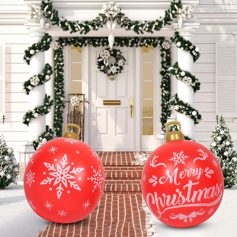 Red Merry Christmas Inflatable Ball Giant Christmas Inflatable Ball Decorations With Snowflakes 0