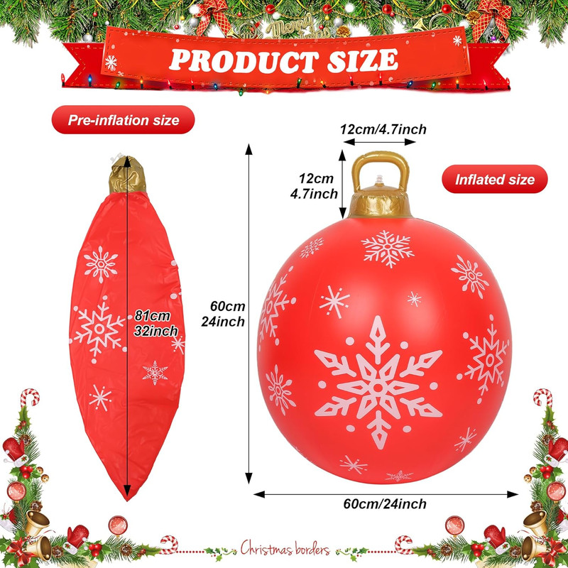 Red Merry Christmas Inflatable Ball Giant Christmas Inflatable Ball Decorations With Snowflakes 3