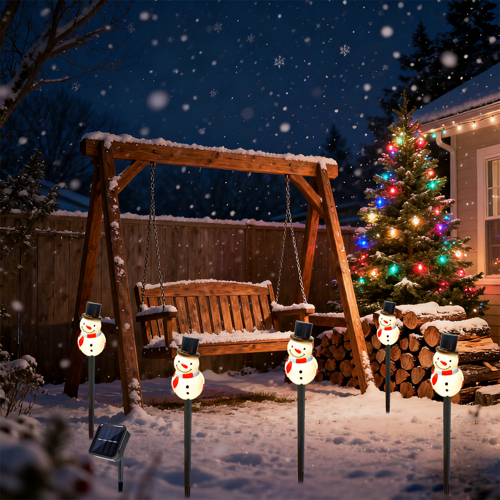 Snowman With Black Hat Long Nose Solar Powered Garden Light Outdoor Stake Light Suitable For Yard P 5