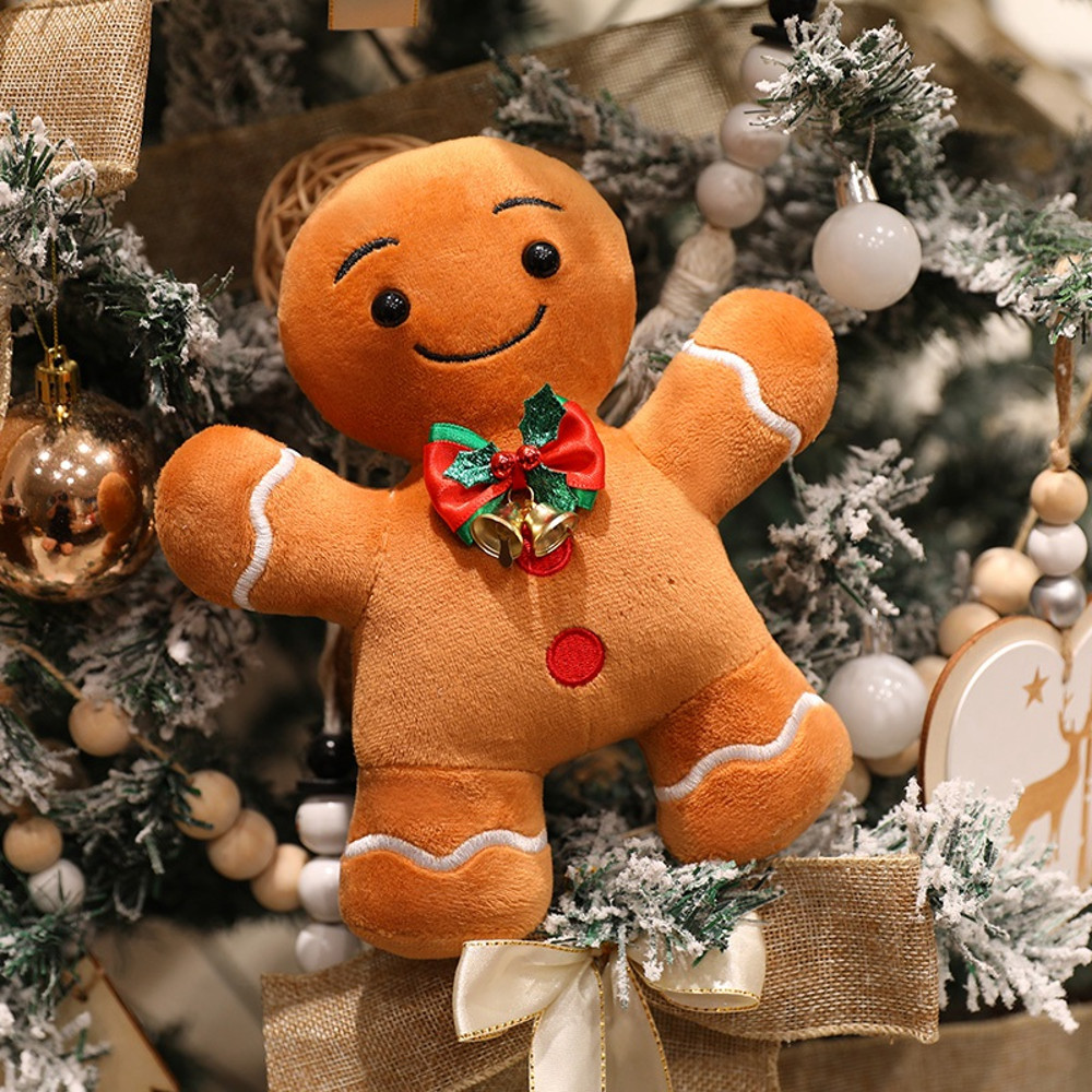 Stuffed Father Christmas Sika Deer, Kawaii Soft Christmas Plush Pillow, Green Tree Gingerbread Man Party Decor Gift