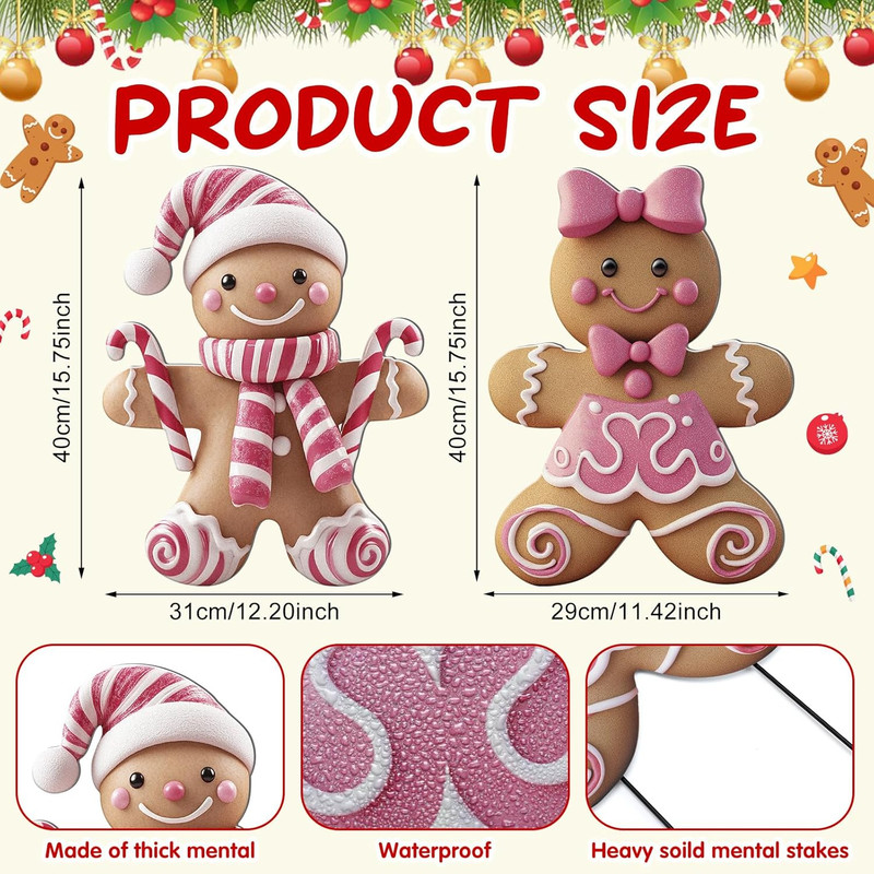 Outdoor Christmas Yard Stakes, 3D Metal Decorations, Boy and Girl Figure, Holiday Lawn Pathway, Winter Xmas Ornaments