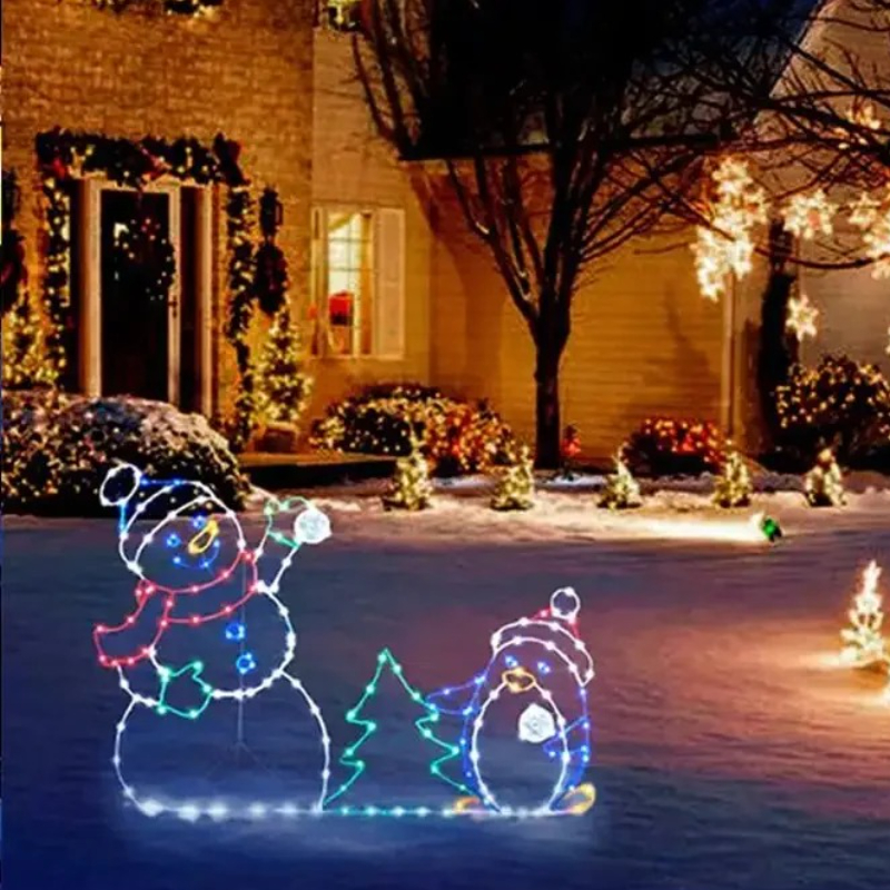 LED Snowman Ornament Animated Christmas Glitter Light Holiday Party Decoration Winter Garden Yard O 2