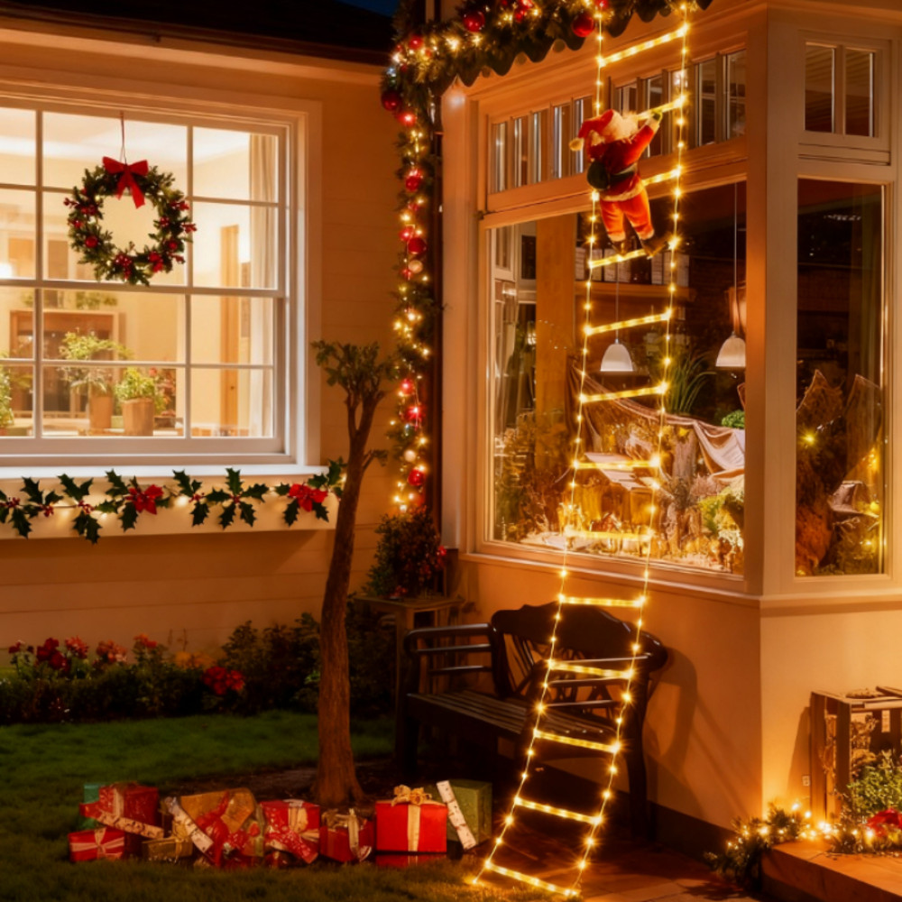 Santa Claus Climb Christmas Fairy Lights, Stairs for Christmas Tree, Bedroom Living Room, Window Festival Party