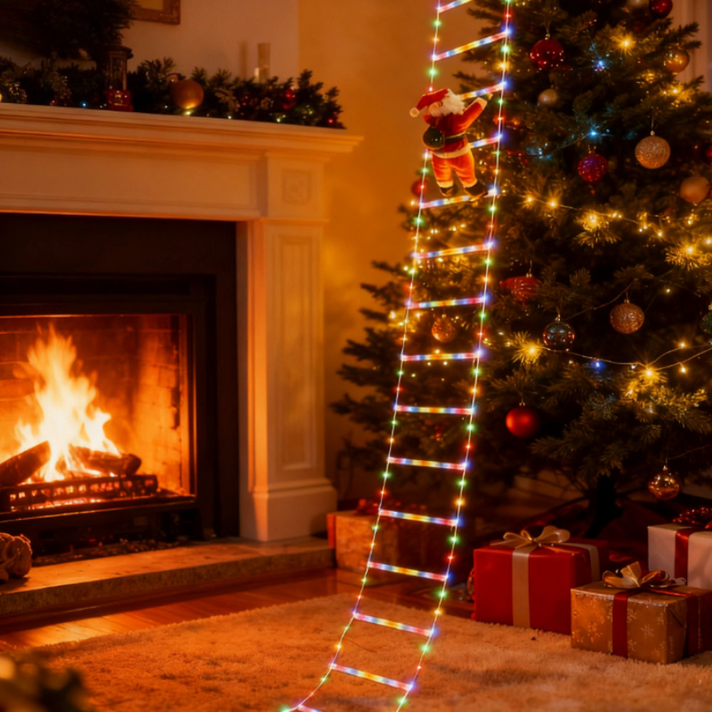 Santa Claus Climb Christmas Fairy Lights, Stairs for Christmas Tree, Bedroom Living Room, Window Festival Party