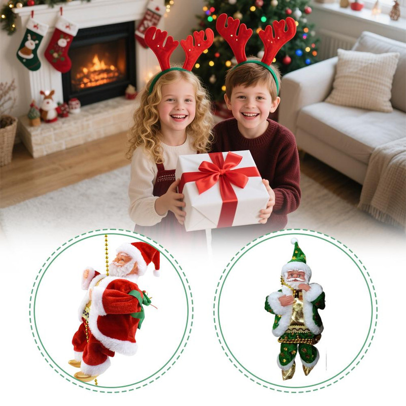 Christmas Decorations Santa Claus Doll with Light Music, Santa Claus Climbing Beads, Family Party Decorations Christmas