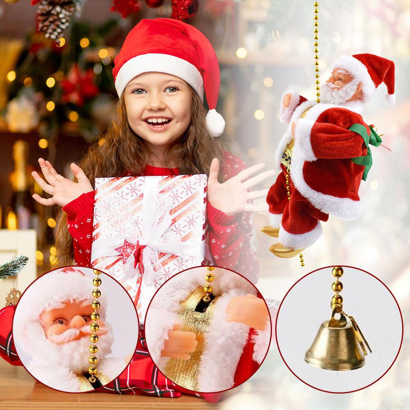 Christmas Decorations Santa Claus Doll with Light Music, Santa Claus Climbing Beads, Family Party Decorations Christmas