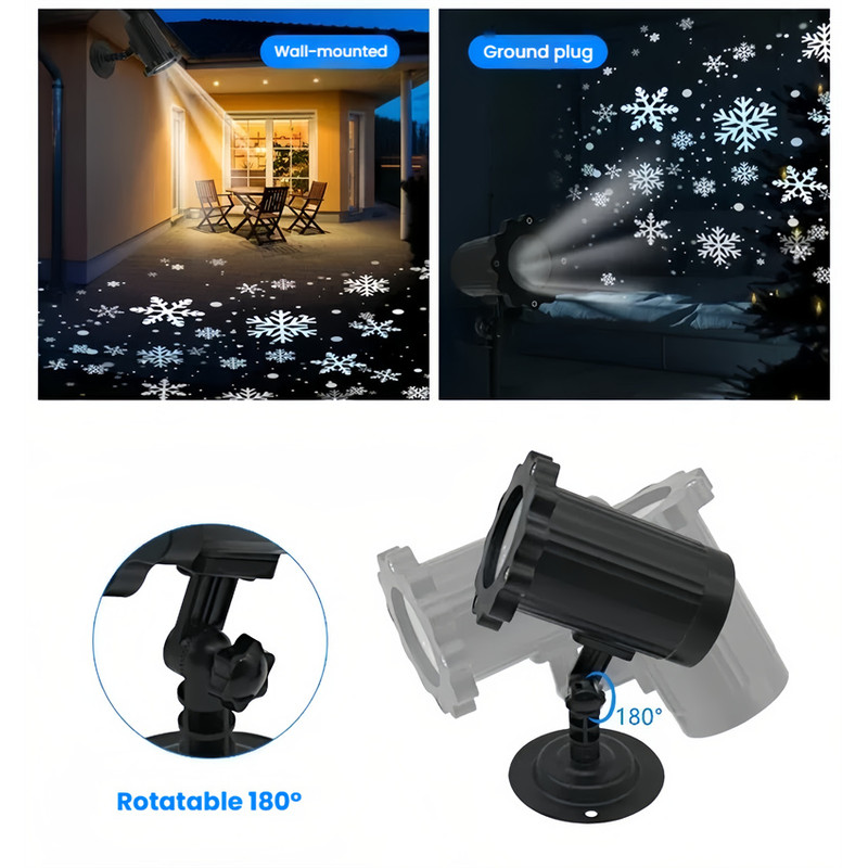 Outdoor Snowflake LED Lamp with Remote Control, Garden Lawn Christmas Decoration, Holiday Projection Pattern Light