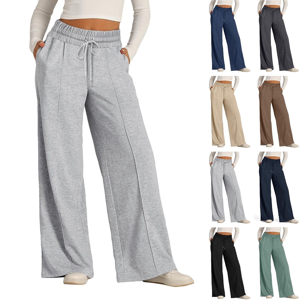 Solid Drawstring Straight Leg Sweatpants Casual High Waist Loose Pants Womens Clothing 9