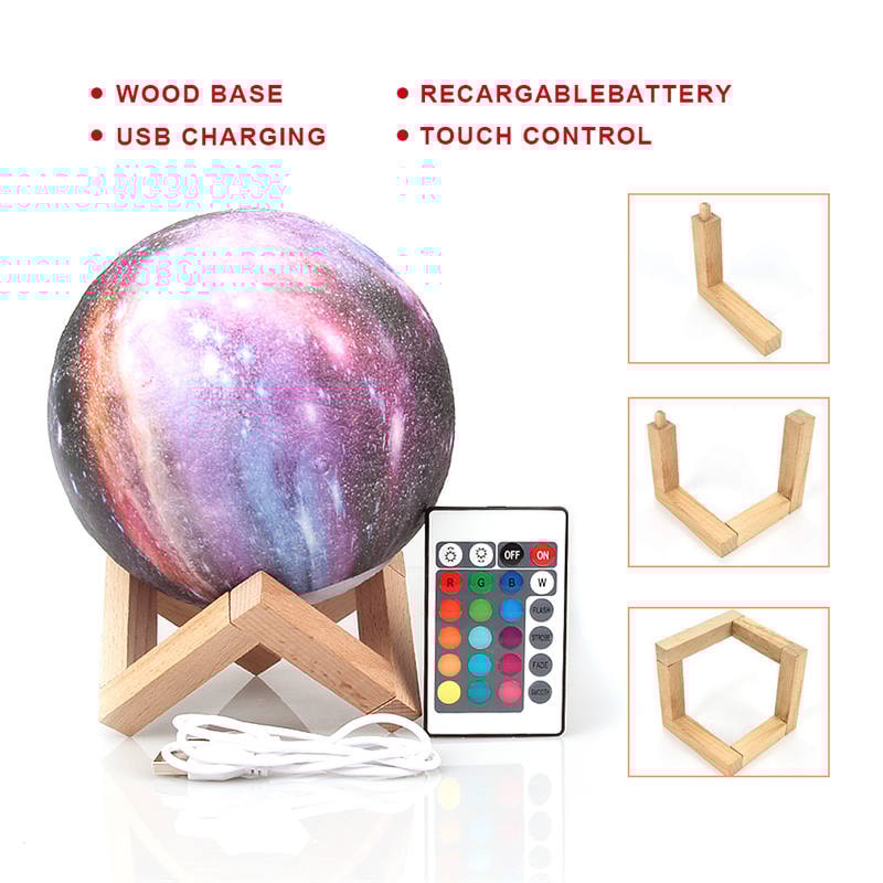 Rechargeable Print Moon Lamp LED Night Light with Colors Remote Control Atmosphere Lamp for Bedroom Decor Christma