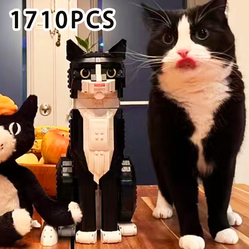 Creative Tuxedo Cat Building Blocks Bricks Diy Animal Assembly Educational Puzzle Birthday Party Gifts