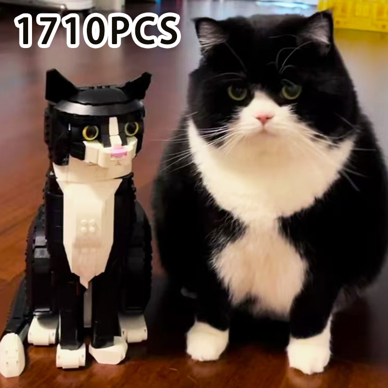 Creative Tuxedo Cat Building Blocks Bricks Diy Animal Assembly Educational Puzzle Birthday Party Gifts