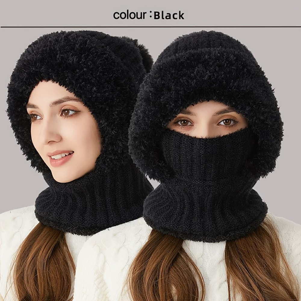 Winter Warm Knitted Hat Fashion Windproof Scarf Mask Onepiece Hat With Fluff Thickening For Women 5