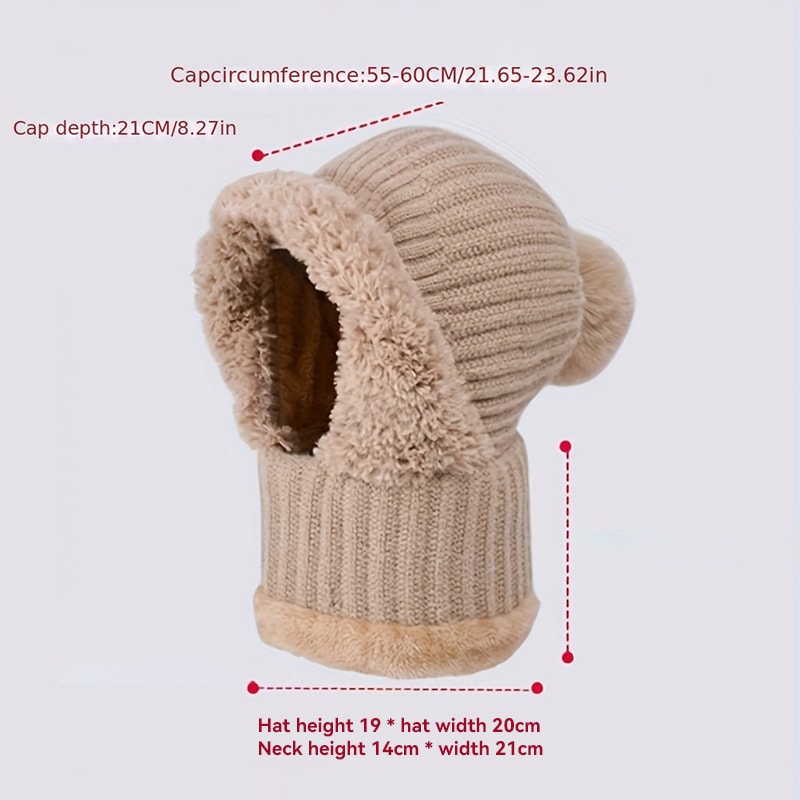 Winter Warm Knitted Hat Fashion Windproof Scarf Mask Onepiece Hat With Fluff Thickening For Women 11