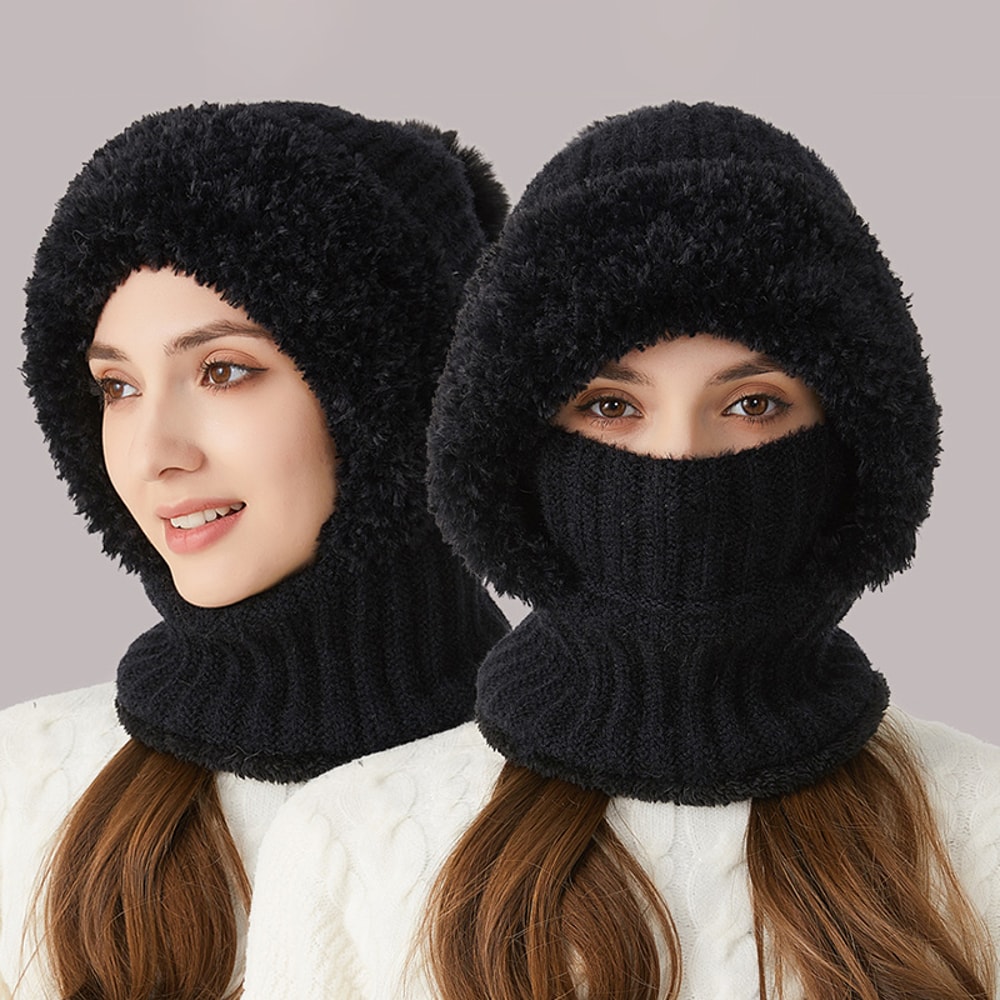 Winter Warm Knitted Hat Fashion Windproof Scarf Mask Onepiece Hat With Fluff Thickening For Women 10