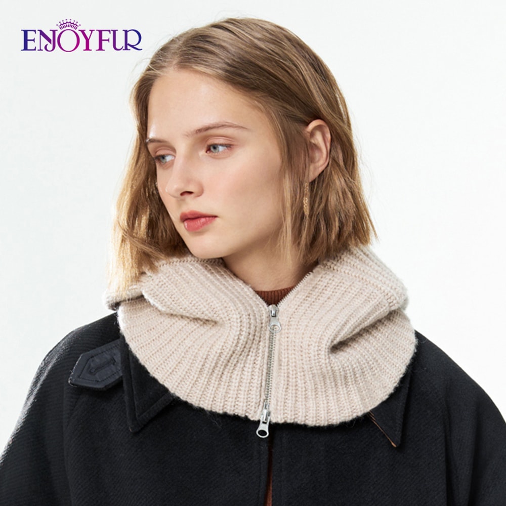 Thick Warm Wool Knit Hood Hat Women Winter Balaclava Neck Warmer With Zipper Female Fashion Snow Be 2