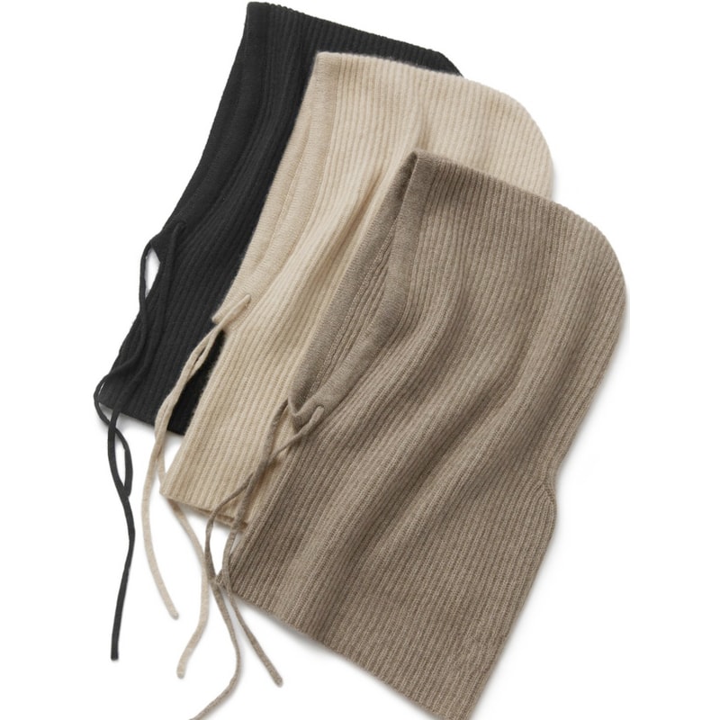 Soft Warm Wool Knitted Balaclava Hat For Women Cashmere Hooded Drawstring Ski Bonnet Neck Protect F 3