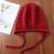 Cute Laceup Womens Winter Knitted Hats Pure Wool Pullover Beanie Windproof Earflap 7
