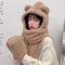 Teddy Bear Hat Womens Autumn Winter Plush Scarf Onepiece Hooded Gloves Three Piece Warm Set 3