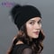 Real Fur Pom Pom Beanies For Women Wool Knitted Thick Warm Winter Lined Fashion Ski Caps Lady Hat 9
