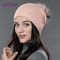 Real Fur Pom Pom Beanies for Women Wool Knitted Thick Warm Winter Lined Fashion Ski Caps Lady Hat