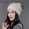 Real Fur Pom Pom Beanies for Women Wool Knitted Thick Warm Winter Lined Fashion Ski Caps Lady Hat