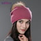 Real Fur Pom Pom Beanies for Women Wool Knitted Thick Warm Winter Lined Fashion Ski Caps Lady Hat