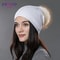 Real Fur Pom Pom Beanies for Women Wool Knitted Thick Warm Winter Lined Fashion Ski Caps Lady Hat