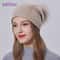 Real Fur Pom Pom Beanies for Women Wool Knitted Thick Warm Winter Lined Fashion Ski Caps Lady Hat